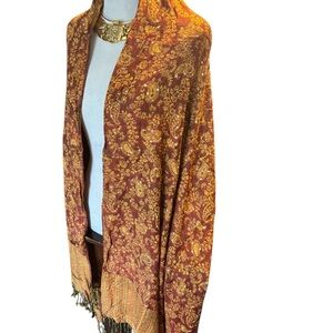 Elegant Paisley Shawl in Rich Red and Gold